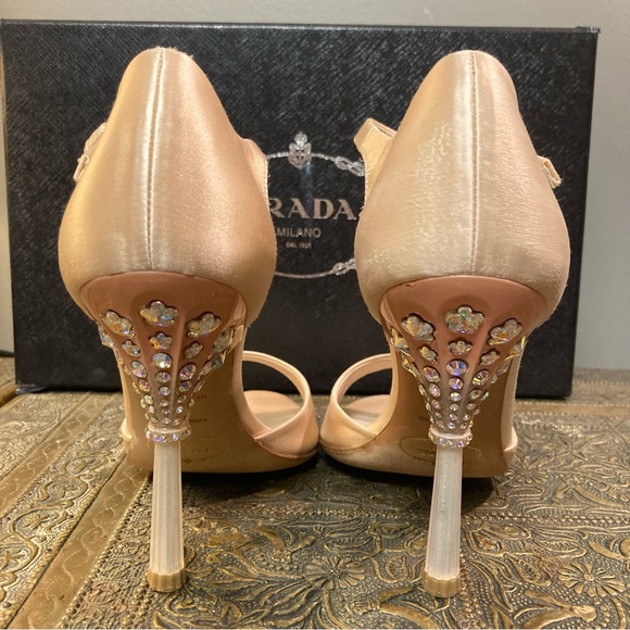 Prada Shoes - NWT Prada satin heels Calzature Donna Jeweled blush cream size 6